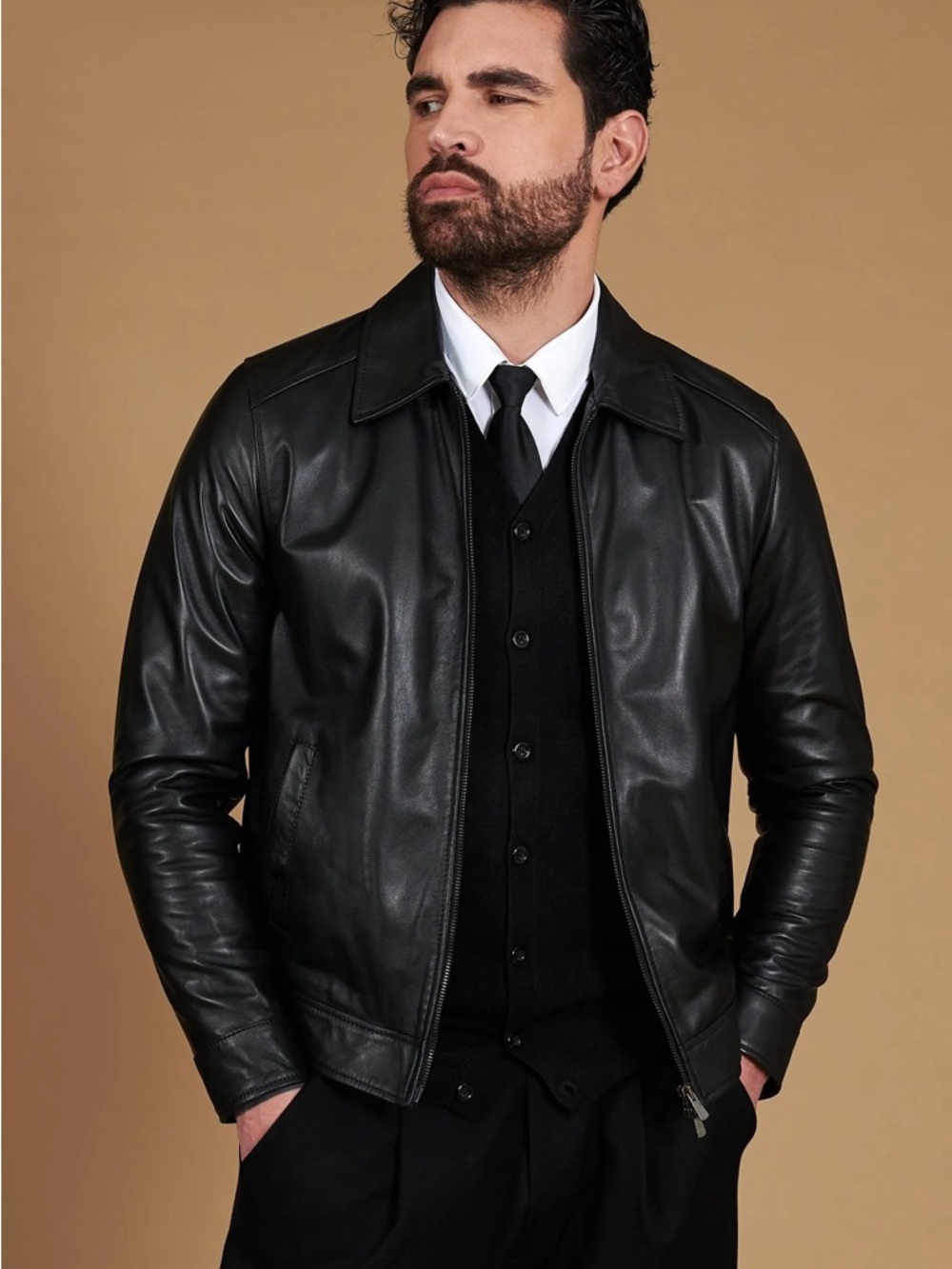 Neil Barrett Black Leather lightweight Bomber Jacket